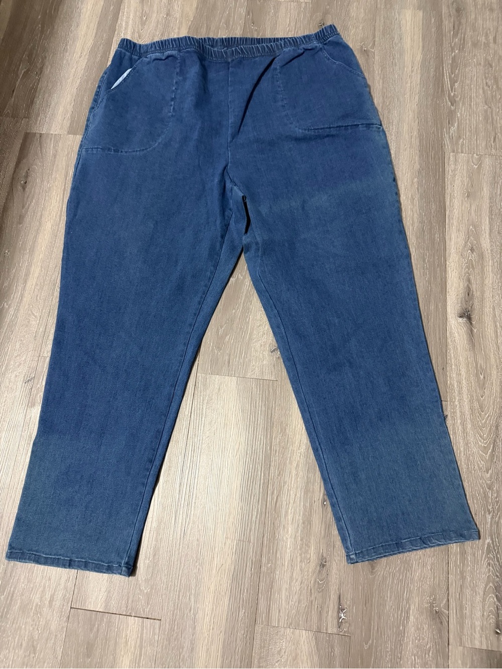 Blair Medium Blue Elastic-Waist Denim Pull On Trousers Size 24W